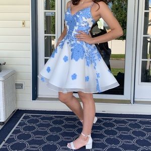 Jovani Semi Prom Dress Light Blue White Floral